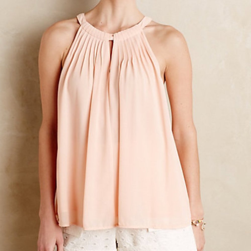 Anthropologie Pink Pintucked Halter Top by Sunday in Brooklyn, Size Med